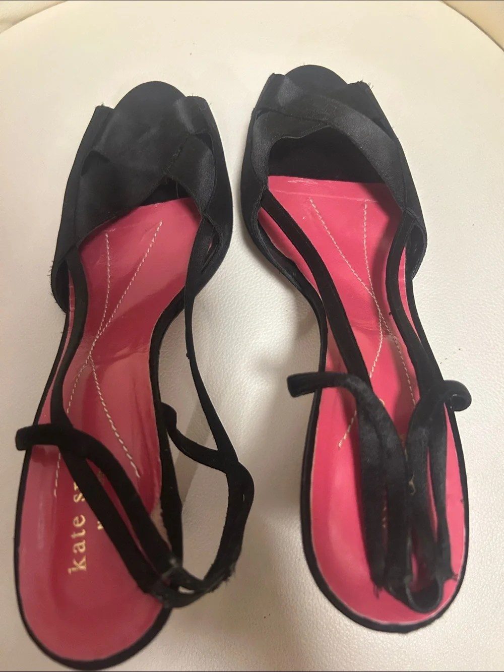 kate spade Black Satin Slingback Heels with Pink Insole